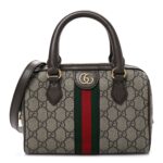 GG Supreme Monogram Textured Dollar Calfskin Web Mini Ophidia Top Handle Bag Beige Ebony New Acero
