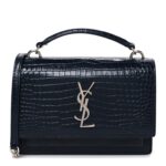 Calfskin Crocodile Embossed Monogram Sunset Chain Wallet New Cobalt