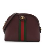 Textured Dollar Calfskin Web Small Ophidia Dome Shoulder Bag Burgundy