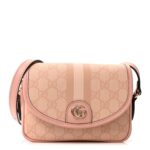 GG Supreme Monogram Textured Dollar Calfskin Mini Ophidia Flap Shoulder Bag Rose Pink