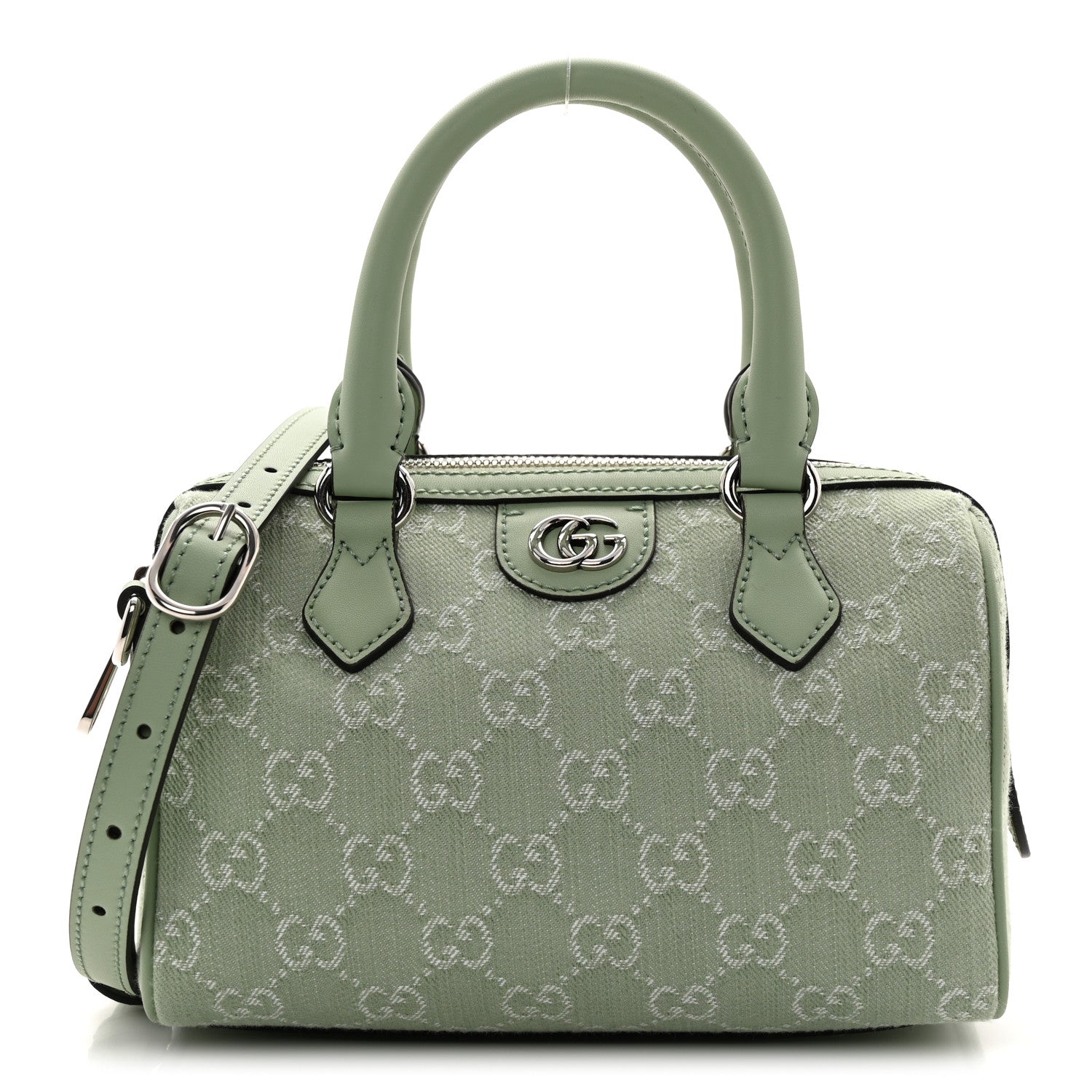 Denim GG Monogram Calfskin Mini Ophidia Top Handle Bag Pale Green