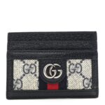GG Supreme Monogram Textured Dollar Calfskin Web Ophidia Card Holder Beige Blue