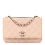 Lambskin Quilted Trendy CC Wallet On Chain WOC Light Beige