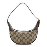 GG Supreme Monogram Textured Calfskin Web Mini Ophidia Half Moon Hobo Beige Ebony New Acero