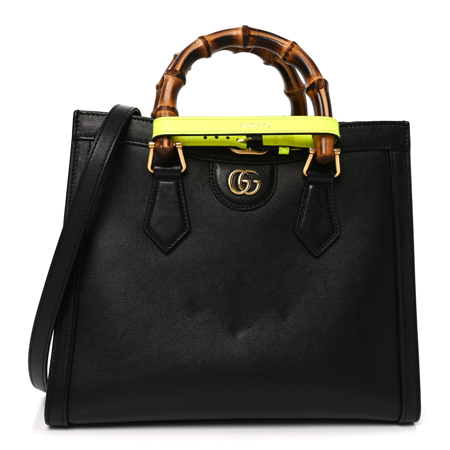 4b1e063981008add457edcf42807c2d7.jpg Calfskin Small Diana Tote Bag Black Yellow Fluo - 图片 1