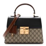 GG Supreme Monogram Calfskin Small Padlock Top Handle Bag Beige Black Cuir