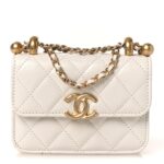 Calfskin Quilted Perfect Fit Coin Purse With Chain White