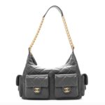 Shiny Lambskin Quilted Large Trendy Pockets Hobo Grey