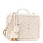 Caviar Quilted Large CC Filigree Vanity Case White