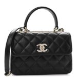 Lambskin Crystal Quilted Mini Trendy CC Dual Handle Flap Bag Black