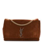 Suede Braided Monogram Large Kate Satchel Brown