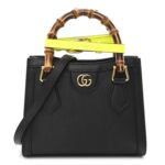 Wonka Grain Calfskin Mini Diana Tote Bag Black Yellow Fluo