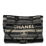 Striped Canvas Small Deauville Tote Dark Grey