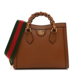 Textured Dollar Calfskin Web Small Diana Tote Bag Cuir Black