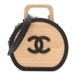 Beech Wood Lambskin Round CC Vanity Case Black