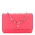 Caviar Quilted Wallet on Chain WOC Dark Pink