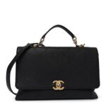 Caviar Diamond Stitched Top Handle Flap Black