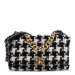 Tweed Quilted Large Chanel 19 Flap Black Ecru White