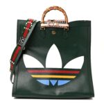 X Adidas Textured Dollar Calfskin Stripe Studded Maxi Diana Tote Bag Vintage Green Multicolor