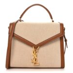 Canvas Calfskin Medium Classic Monogram Cassandra Top Handle Tan Natural