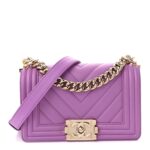 Lambskin Chevron Quilted Small Boy Flap Purple