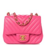 Lambskin Chevron Quilted Mini Square Flap  Pink