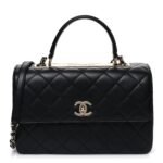 Lambskin Quilted Medium Trendy CC Flap Dual Handle Bag Black