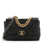 Shiny Goatskin Quilted Large Chanel 19 Flap Black