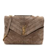 Suede Y Quilted Monogram Medium Loulou Chain Satchel Taupe