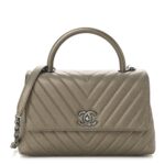Metallic Caviar Chevron Quilted Small Coco Handle Flap Light Gold