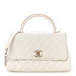 Caviar Quilted Small Chain Coco Handle Flap White