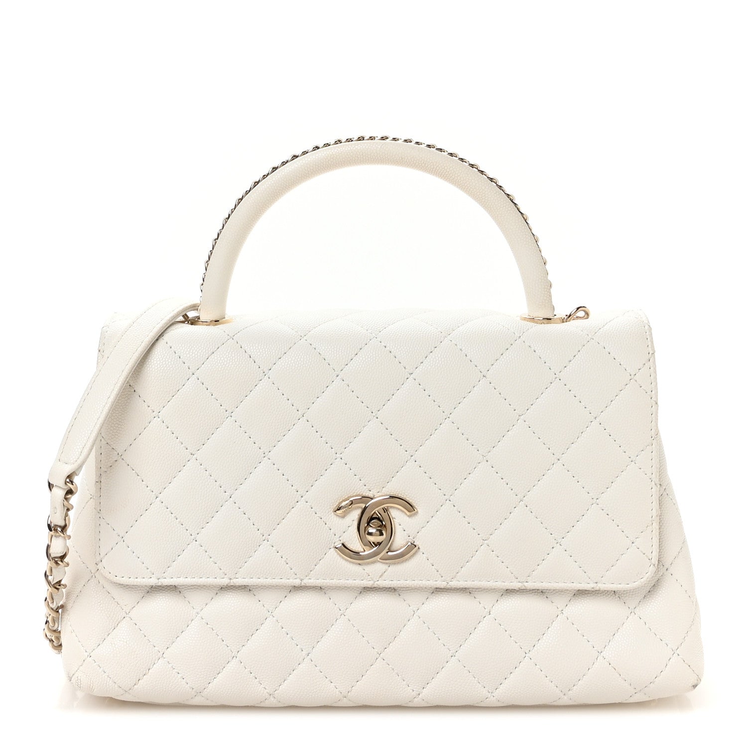 5c3a014d118daafa5f68223f7ba2f20e_1b9fbd2e-968b-4cfd-b90b-11d2b7b1ab6e.jpg Caviar Quilted Small Chain Coco Handle Flap White - Image 1