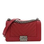 Calfskin Chevron Quilted Medium Boy Flap Dark Red