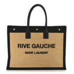 Raffia Linen Calfskin Rive Gauche Tote Naturale Black