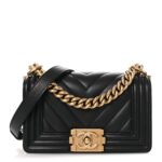 Calfskin Chevron Quilted Medium Boy Flap Black
