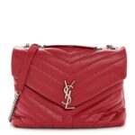 Calfskin Y Quilted Monogram Medium Loulou Chain Satchel Lipstick Red