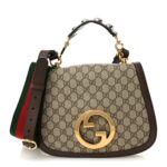 GG Supreme Monogram Textured Dollar Calfskin Web Medium Blondie Top Handle Shoulder Flap Bag Beige Ebony New Acero