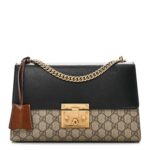 GG Supreme Monogram Calfskin Medium Padlock Shoulder Bag Beige Black Cuir