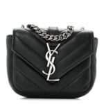 Sheepskin Matelasse Chevron Monogram Mini College Bag Black