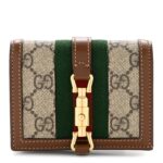 GG Supreme Monogram Textured Calfskin Web Jackie 1961 Card Case Beige Ebony Brown Sugar