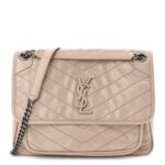 Crinkled Calfskin Matelasse Monogram Medium Niki Chain Satchel Light Natural