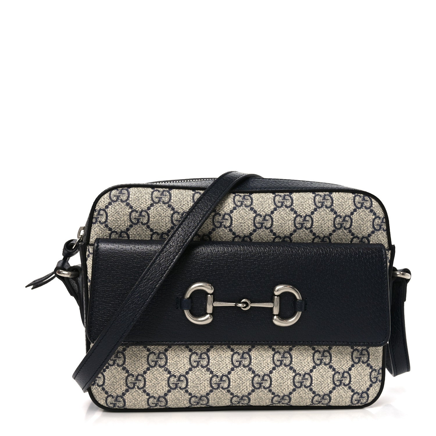 66659b95ef5fcd60b9c4c34cb145a242.jpg GG Supreme Monogram Textured Dollar Calfskin Small Horsebit 1955 Shoulder Bag Beige Blue - Image 1