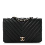 Calfskin Chevron Quilted Large Statement Flap Black