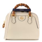 Textured Dollar Calfskin Mini Diana Dome Tote Bag White