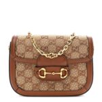New Canvas Charisma Calfskin Crystal GG Monogram Mini Horsebit 1955 Shoulder Bag Camel Ebony