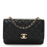 Lambskin Quilted Trendy CC Wallet On Chain WOC Black