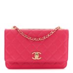 Lambskin Quilted Trendy CC Wallet On Chain WOC Dark Pink