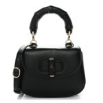 Boarded Dyana Lux Calfskin Web Monochrome Mini Bamboo 1947 Top Handle Bag Black