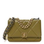 Lambskin Quilted Chanel 19 Wallet On Chain WOC Green