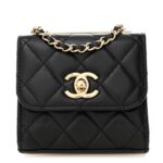 Lambskin Quilted Trendy CC Card Holder On Chain Black